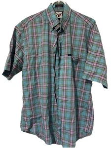Camisa Faconnable Para Hombres Manga Corta Abotonada Cuadros Azul Hecha en EE. UU. Grande Espaciosa - Imagen 1 de 7