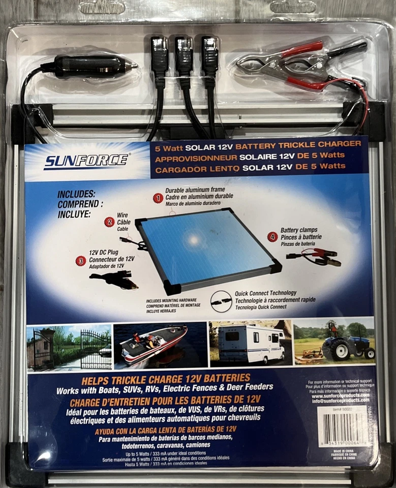 Cargador de goteo de batería solar SUNFORCE 12V 50022 5 VATIOS Foto 1 de 1