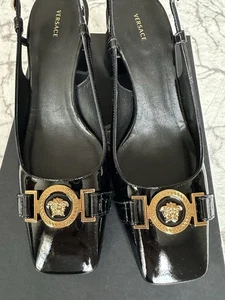 Versace Damen Big Gold Medusa Schwarz Lackleder Absatz Pumps Schuhe 7,5 / 38 - Bild 1 von 9