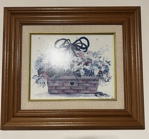Pat Richter Longaberger Print 16X14 “Tie A Navy Ribbon” Solid Oak Frame - Picture 1 of 6