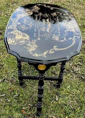 Black Vintage Gate Leg Table With Gold Overlay  - Image 1 of 4