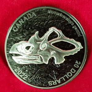 Silver Coin Discovering Dinosaurs Horned Face 2022 Rhodium 1 Oz RCM - Picture 1 of 11