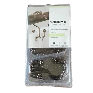 12 Pack Bronze Metal Shower Curtain Double HOOKS Glide Roller Set Bathroom - Picture 1 of 6