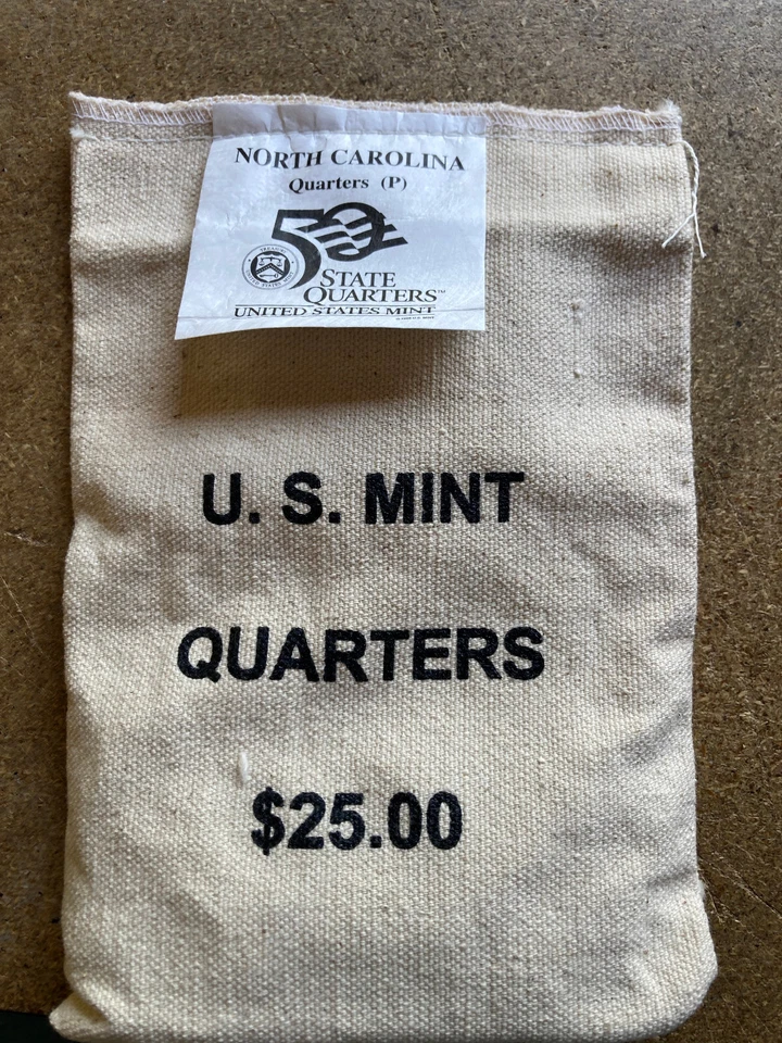 2001-P  North Carolina State Quarter Original Mint Sewn Bag 100 coins - Image 1 of 1