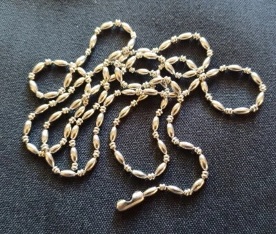 Silver Stainless Steel Rice & 2 Smashed Ball Bead Military Type Dog Tag Chain - Image 1 of 4