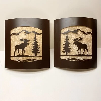 Par de apliques de pared Moose - vidrio ámbar esmerilado y luz de metal bronce bruñido Foto 1 de 4