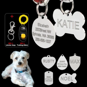 Etiqueta personalizada para perro acero inoxidable gato mascota cuello de identificación grabado clic sin clic - Imagen 1 de 17