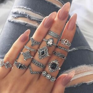 15Pcs/Set Retro Arrow Moon Midi Finger Knuckle Rings Boho Fashion Jewelry Gift