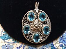 Beautiful & Finely Hand Crafted, Glittering Sky Blue Stones Set Filigree Pendant