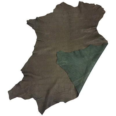 Green Suede Leather Hide Crocodile Embossed Skin Soft Thin Crafter Sewing Fabric - Image 1 of 4
