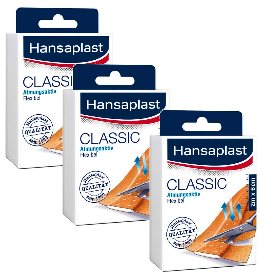 (2,48€/M) 3x 2m x 6cm Hansaplast Classic Atmungsaktiv Flexibel Pflaster - Bild 1 von 1