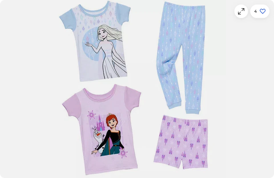DISNEY FROZEN GIRLS 4 PIECE ELSA ANNA PAJAMA SET (BLUE LAVENDER 6)