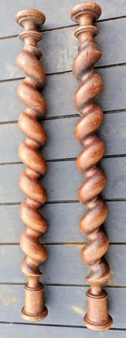26" French Antique Pair Carved Wood Trim Posts Pillars Columns Walnut Cover