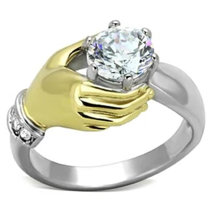 Anillo de compromiso manual de dos tonos chapado en oro piedra de nacimiento de abril acero inoxidable TK316 - Imagen 1 de 21