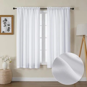 White Curtains 63" L 2 Panels, Light Filtering, Faux Linen, Rod Pocket, 40" W - Picture 1 of 9