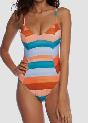 $88 Lucky Brand Mujeres Azul Naranja Bloque Fiesta Cuello en V Traje de Baño Una Pieza Talla XS Foto 1 de 2
