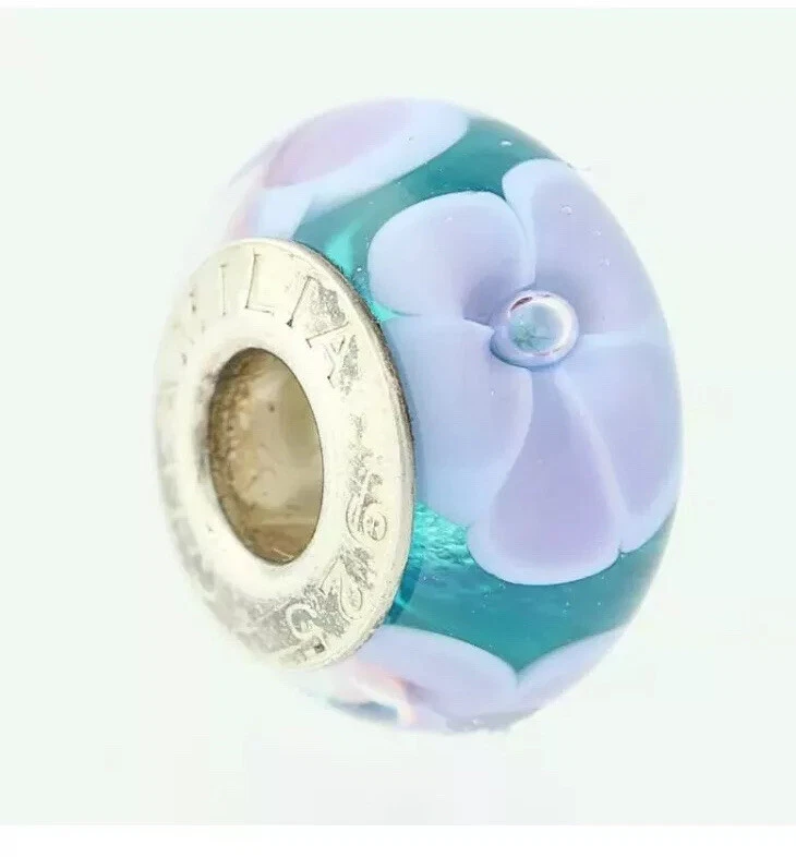 NUEVO Dije Flor de la Pasión Chamilia OB114 Azul Púrpura Cristal de Murano Plata de Ley Foto 1 de 1