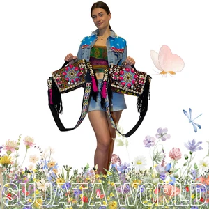 HANDMADE BOHO HIPPIE BAG WITH VINTAGE ARTISAN HAND EMBROIDERY & BEADS WORK - Picture 1 of 19