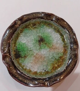 Vintage MCM Healing Glass Ashtray Crystals Crackle Murano Style Trinket 5.5" USA - Picture 1 of 5