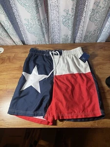 Texas Flag Swim Trunks MEDIUM (32-34) Blue Red Cargo Lined Suit Board Shorts Men - Picture 1 of 6