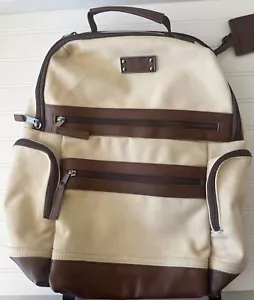 Renwick Brown Leather & Canvas Travel Backpack 15" Laptop Pocket with RFID - Picture 1 of 13
