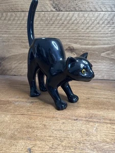 PartyLite Black Cat Tea Light Holder P9415 Glossy Halloween 9" - Picture 1 of 5