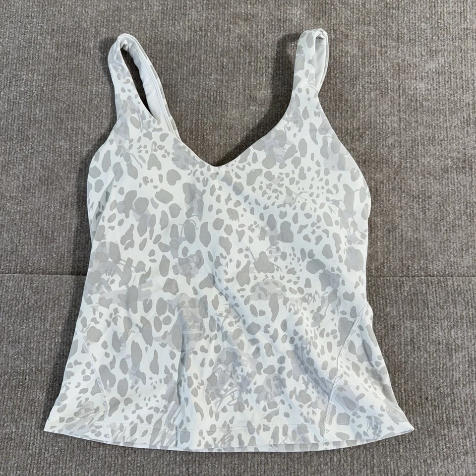 Camiseta sin mangas Lululemon Power Y (estampada gris leopardo de las nieves) talla 2 para mujer yoga gimnasio Foto 1 de 4