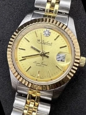 De Colección Nuevo 1980 LUCIEN PICCARD Dufonte Diamante 26mm Cuarzo Reloj Fecha Oro Acero Foto 1 de 4