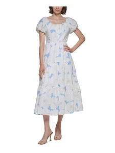 CALVIN KLEIN Womens White Zippered Pleated Optional Off Shoulder Tiered Floral - Picture 1 of 11