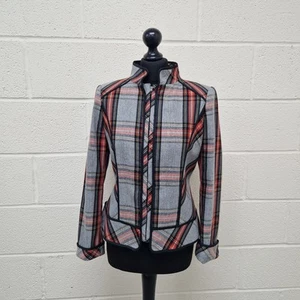 Zara Military Style Blazer Size S Tartan Check Wool Blend Hook & Eye Fitted - Picture 1 of 10