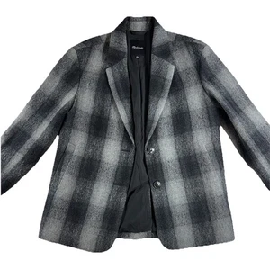 Madewell The Oversized Dorset Blazer Gray Black Buffalo Size M Plaid Wool Blend - Picture 1 of 17