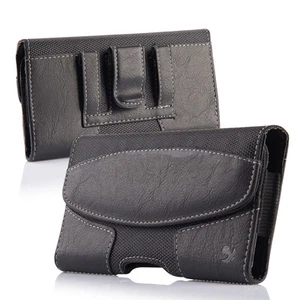 for iPhone 7+ / 8+ Plus -BLACK Suede Leather Pouch Holder Belt Clip Holster Case - Picture 1 of 5