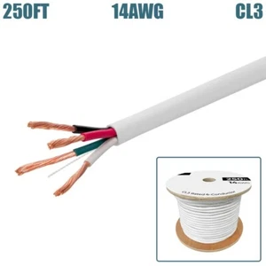 250FT 14 Gauge Speaker Wire Cable Home Audio 4 Conductor Pure Copper CL3 White - Picture 1 of 4