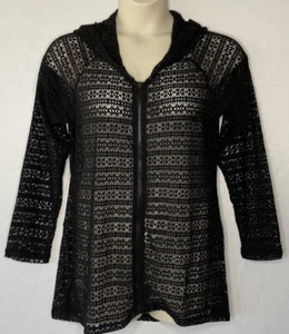 Athena Swim Cover Up M Black Tunic Crochet Knit Hoodie Zip Beach Pool Bikini New - Picture 1 of 8