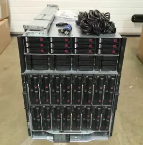 HP C7000 G2 16x HP BL460c G6 128-Cores 512GB RAM 27.6TB Blade 4Gbit SAN Solution - Picture 1 of 5