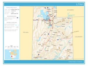 Map State of Utah United States of America Political Physical Print - Picture 1 of 3