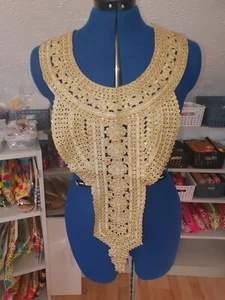 65cm yellow gold crystal collar embroidery lace applique patch motif abaya asian - Picture 1 of 1