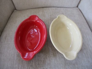(2) Fiesta Au Gratin Individual Oval Casserole Baking Dish Red, Tan - Picture 1 of 15