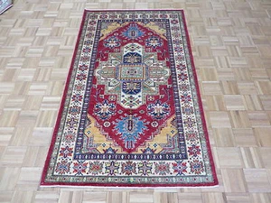 3 Fuß 10 x 6 Fuß 4 Handgeknüpft Rot Fein Super Kazak Shirvan Orientteppich G4656 - Bild 1 von 12