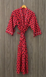 Indian Cotton Block Printed Kimono Polka Dot Print Bathrobe Nightwear Dress Robe - Picture 1 of 6