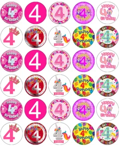 4th Birthday Girl x 30 Cupcake Toppers Edible Wafer Paper Fairy Cake Toppers - Picture 1 of 2