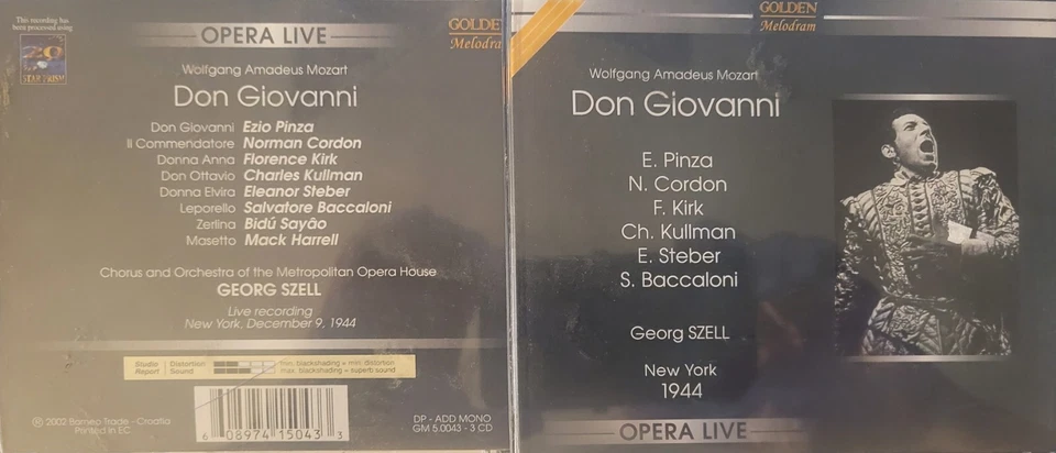 Mozart Don Giovanni 3-CDs Opera Live 1944 New York Pinza Kirk Cordon Szell Foto 1 de 1