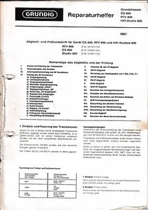 Service Manual Guide For Grundig CS 600, RTV 600, Hifi Studio 600 - Picture 1 of 1