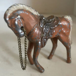 Vintage Cast Hollow Metal Horse Figure 2-1/4"  w/ bridal chain - Very Cute