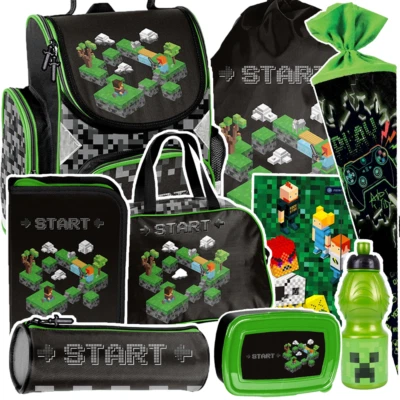 PIXEL GAME PLAY Schulranzen Set Federtasche Tornister Rucksack Minecraft Trinkfl - Bild 1 von 4