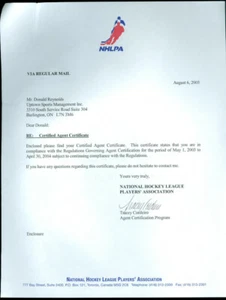 Carta y certificado de la NHLPA 2003 ASOCIACIÓN DE JUGADORES DE LA NHL - Imagen 1 de 1