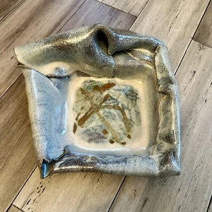Vtg Robert Sperry ? Drop/Salt Glaze Pottery Plate Abstract Raw Folded Signed - Picture 1 of 6
