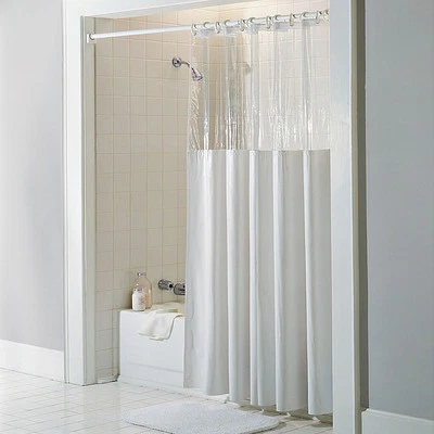 CARNATION HOME FASHIONS See Through Top Clear/White 10 Gauge Vinyl Bath Shower Curtain 72" x 72"