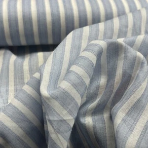 4m Blue Striped Soft Cotton Muslin Fabric Summer Holiday Cool Dress Fabric 54" - Picture 1 of 10