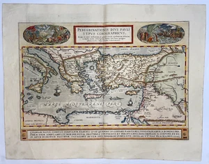 TRAVEL OF ST PAUL 1579 ABRAHAM ORTELIUS LARGE ANTIQUE ENGRAVED MAP 16TH CENTURY - Picture 1 of 11
